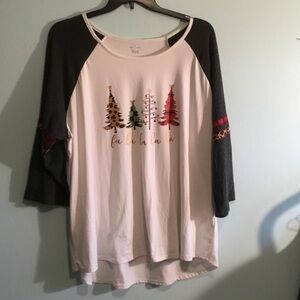 C Women's Holiday Tree 3/4 Sleeve Top